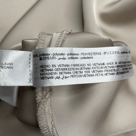 Zara Champagne Beige Ruched Satin-Effect Midi Skirt High Slit Bias Cut Sz Small - Picture 10 of 11